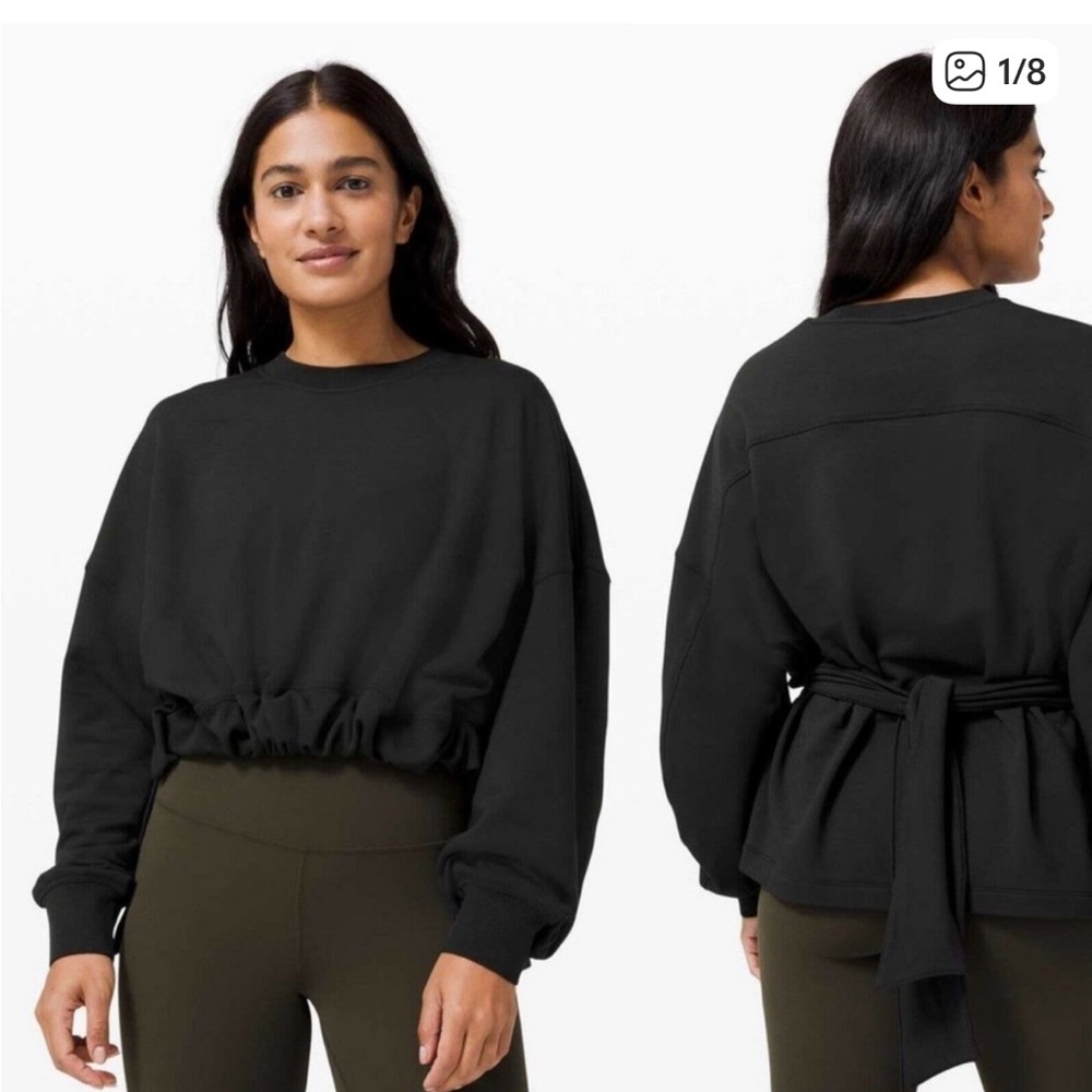 Lululemon bound to bliss oversized pullover cropped front tie crew - size XS/S